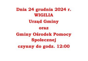 Skrócone godziny pracy urzędu w Wigilię