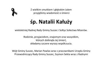Zmarła Natalia Kałuża, była Radna Gminy Suszec