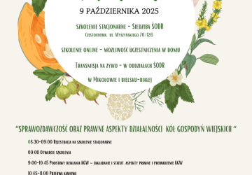 „SPRAWOZDAWCZOŚĆ ORAZ PRAWNE ASPEKTY DZIAŁALNOŚCI  KÓŁ GOSPODYŃ WIEJSKICH” szkolenie hybrydowe (stacjonarne i on line)